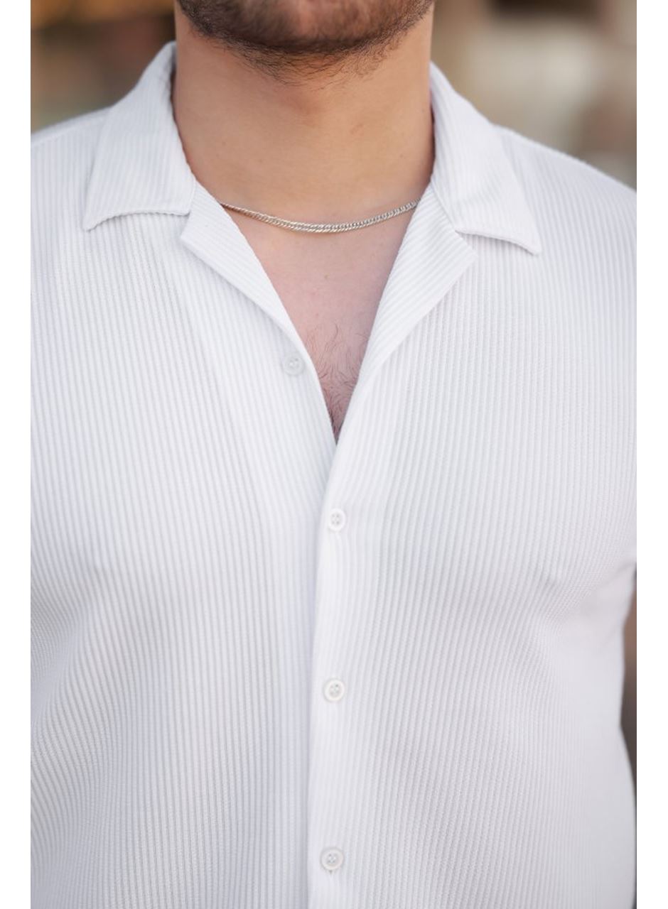 Erkek Ottoman Kumaş Apaj Yaka Kısa Kollu Gömlek