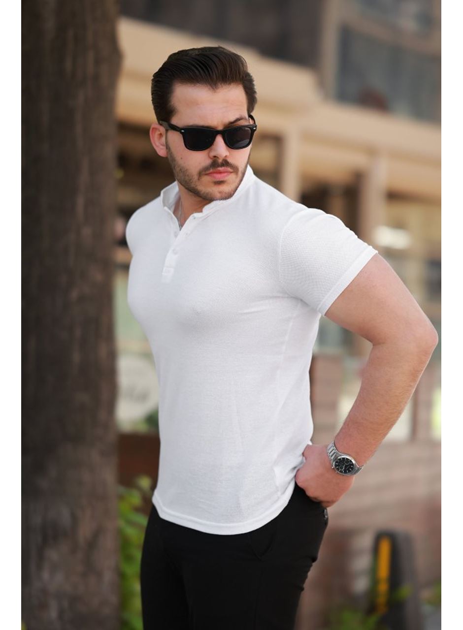 Erkek Hakim Yaka Dokuma Pamuklu Kumaş Kısa Kollu T-shirt