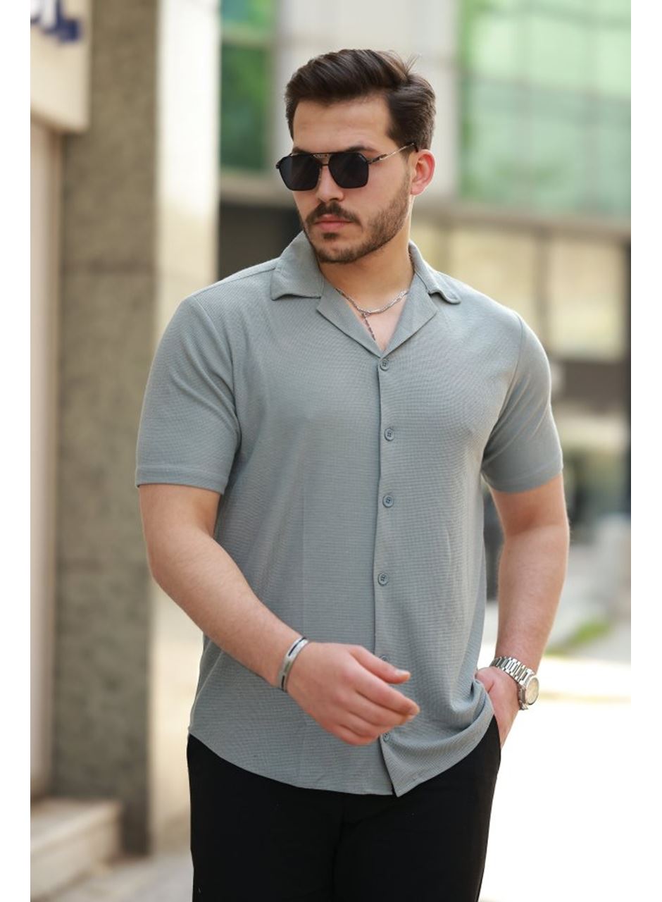 Erkek Apaç Yaka örme Kumaş Kısa Kollu Gömlek