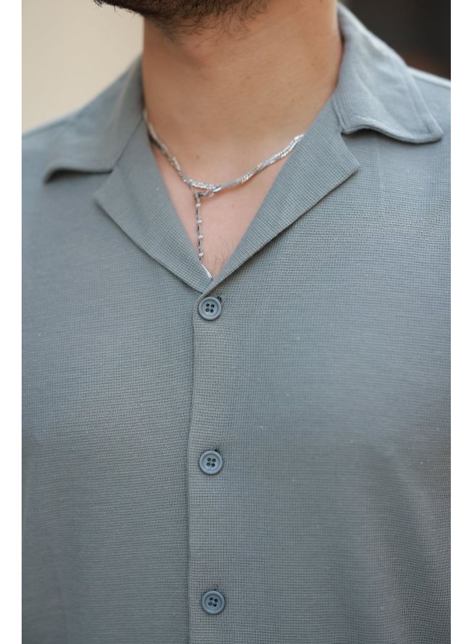 Erkek Apaç Yaka örme Kumaş Kısa Kollu Gömlek