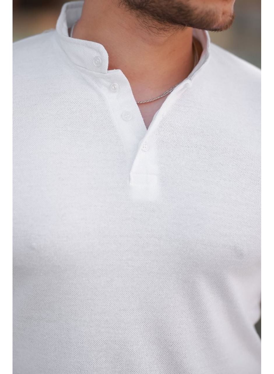 Erkek Hakim Yaka Dokuma Pamuklu Kumaş Kısa Kollu T-shirt