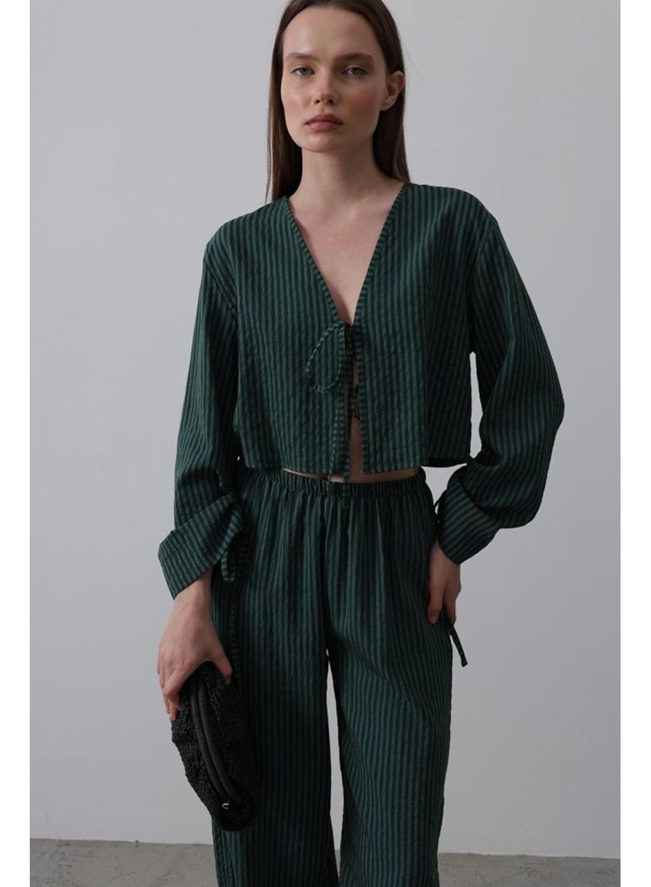 Önü Bağlamalı Crop Takım - Yeşil