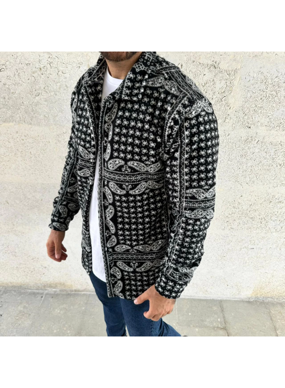 Erkek Polar Fermuarlı Sweatshirt – Kapüşonsuz, Cepli, Yumuşak Dokulu, Oversize Rahat Kalıp, Kışlık Sıcak Tutan Fermuarlı Üst - Siyah