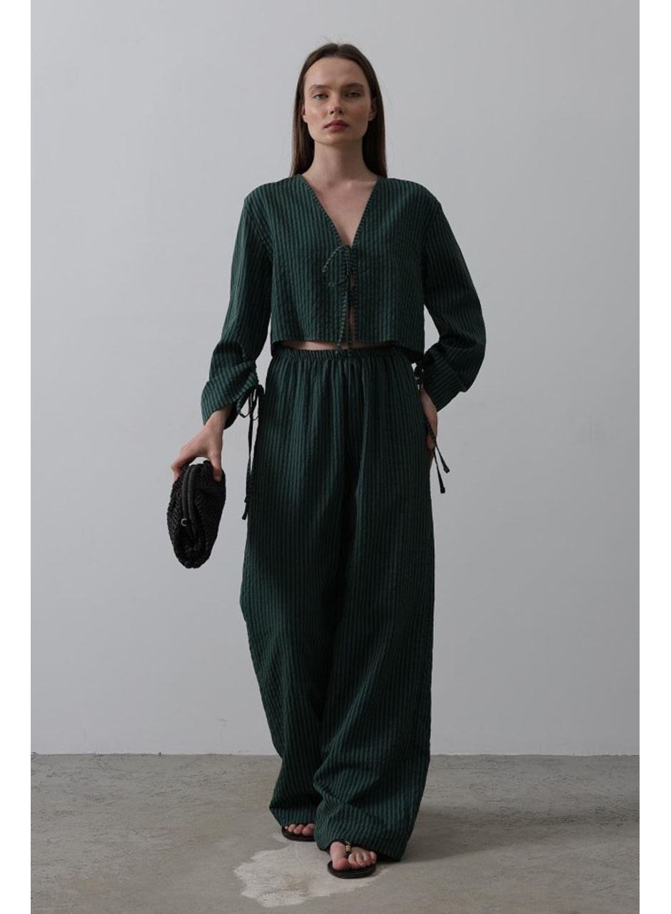 Önü Bağlamalı Crop Takım - Yeşil