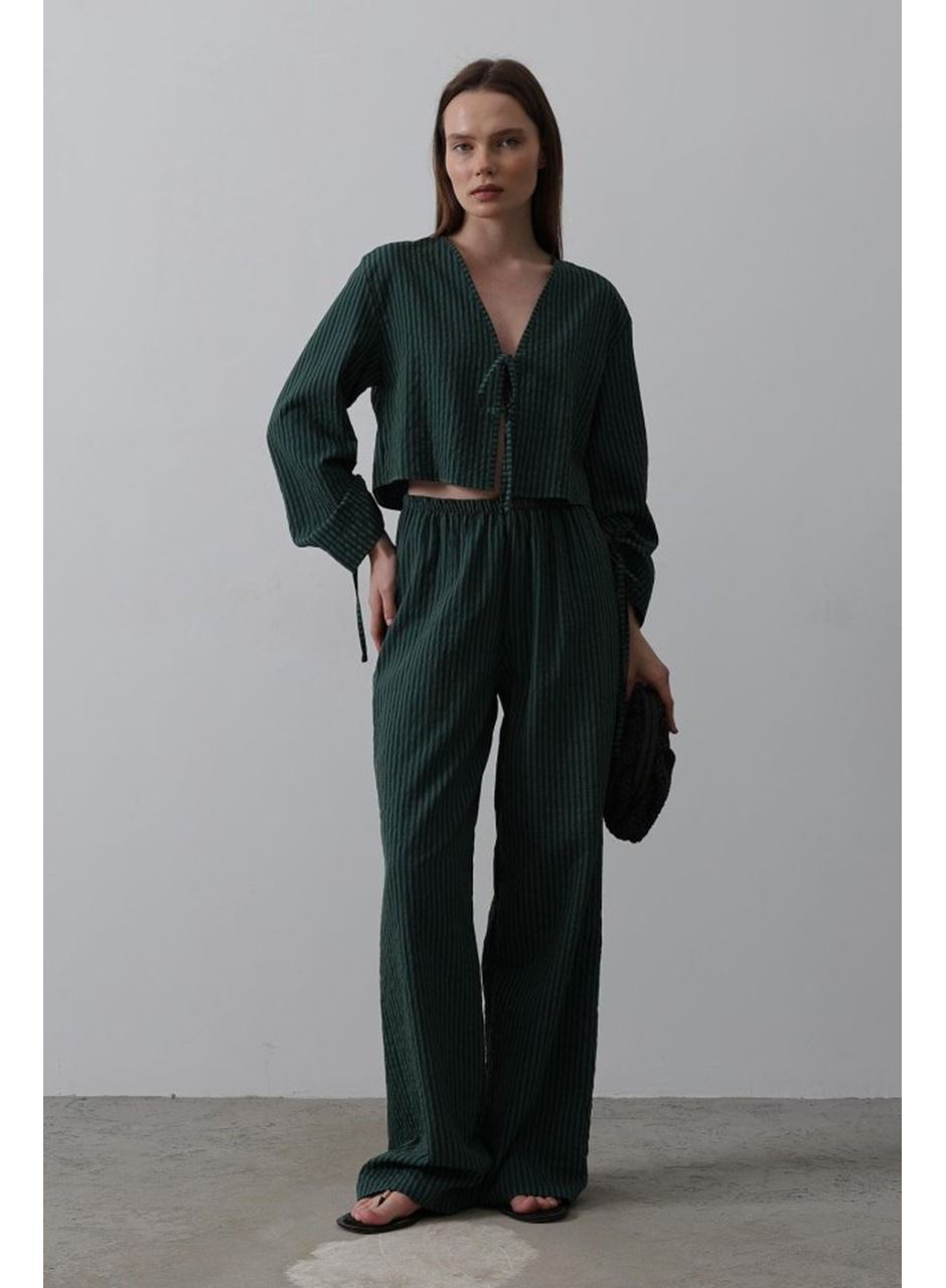 Önü Bağlamalı Crop Takım - Yeşil