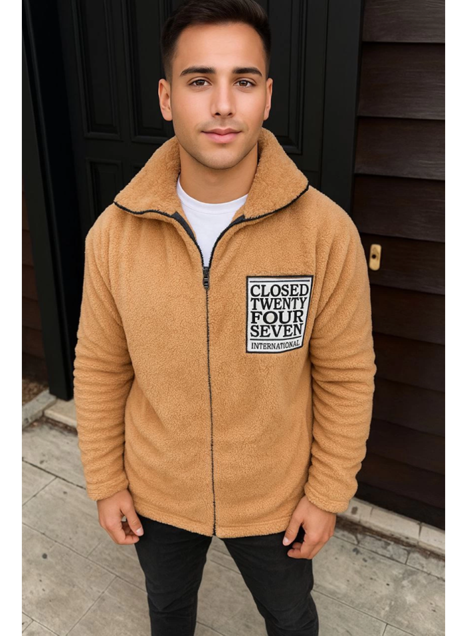 Erkek Polar Fermuarlı Sweatshirt – Kapüşonsuz, Cepli, Yumuşak Dokulu, Oversize Rahat Kalıp, Kışlık Sıcak Tutan Fermuarlı Üst - Kahverengi