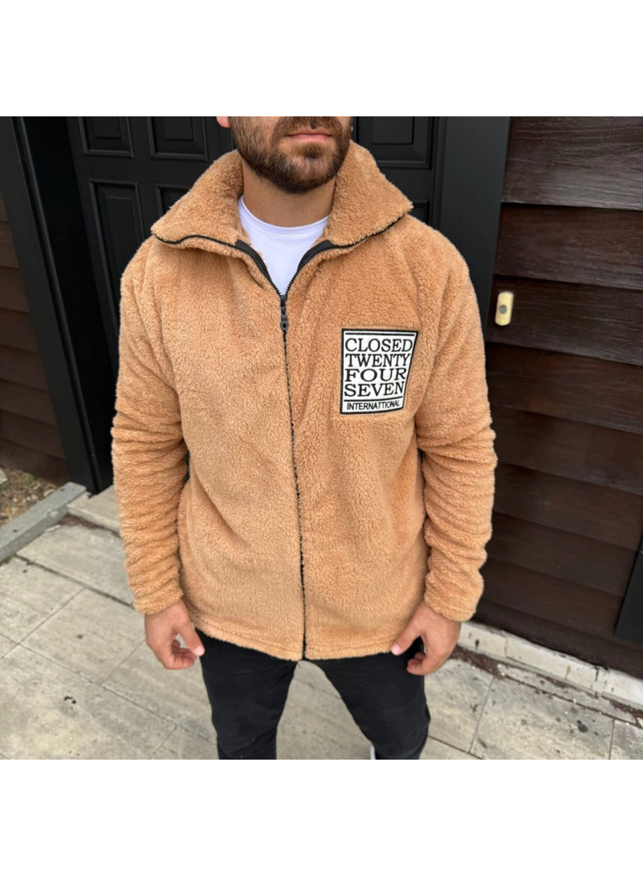 Erkek Polar Fermuarlı Sweatshirt – Kapüşonsuz, Cepli, Yumuşak Dokulu, Oversize Rahat Kalıp, Kışlık Sıcak Tutan Fermuarlı Üst - Kahverengi