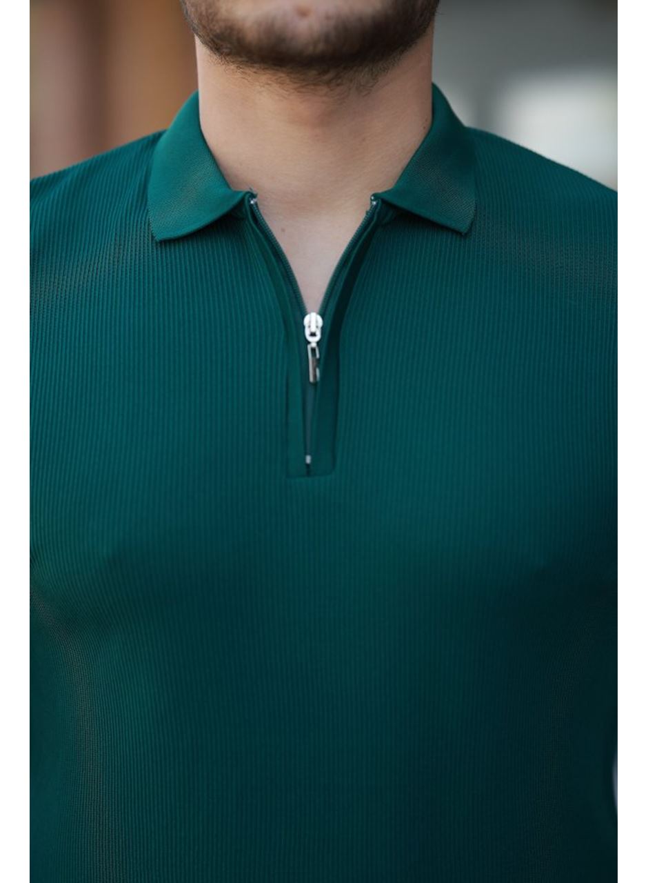 Erkek Fermuarlı Yakalı Kısa Kollu Tshirt