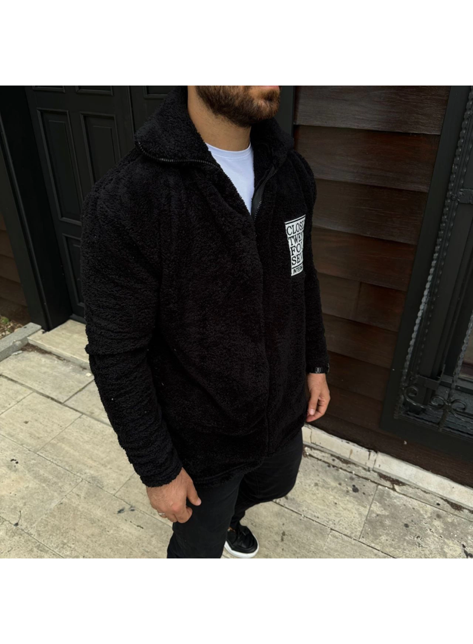Erkek Polar Fermuarlı Sweatshirt – Kapüşonsuz, Cepli, Yumuşak Dokulu, Oversize Rahat Kalıp, Kışlık Sıcak Tutan Fermuarlı Üst - Siyah