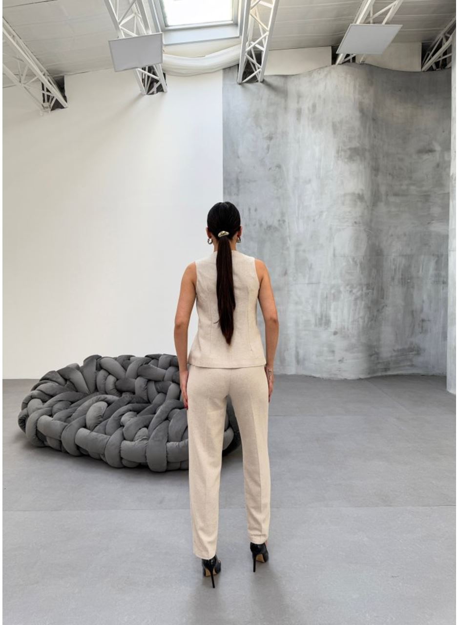 Ti̇na Asi̇metri̇k Keten Yelek Pantolon Takim