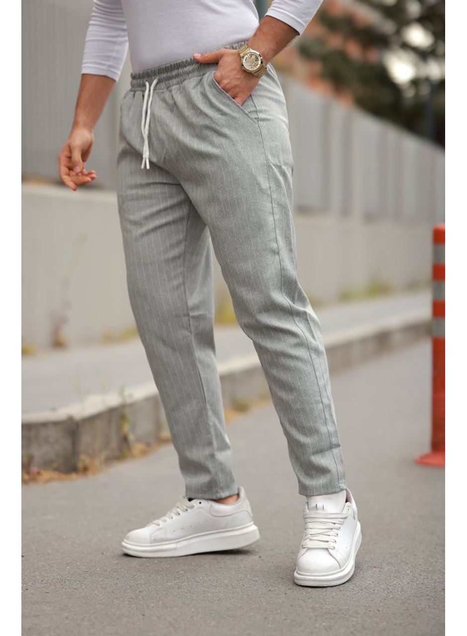 Erkek Beli Bağcıklı çizgili Pantolon