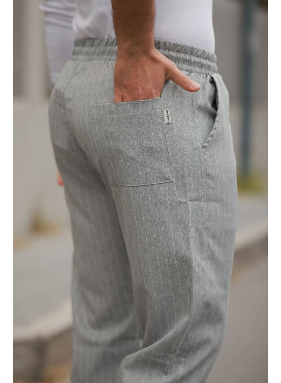 Erkek Beli Bağcıklı çizgili Pantolon