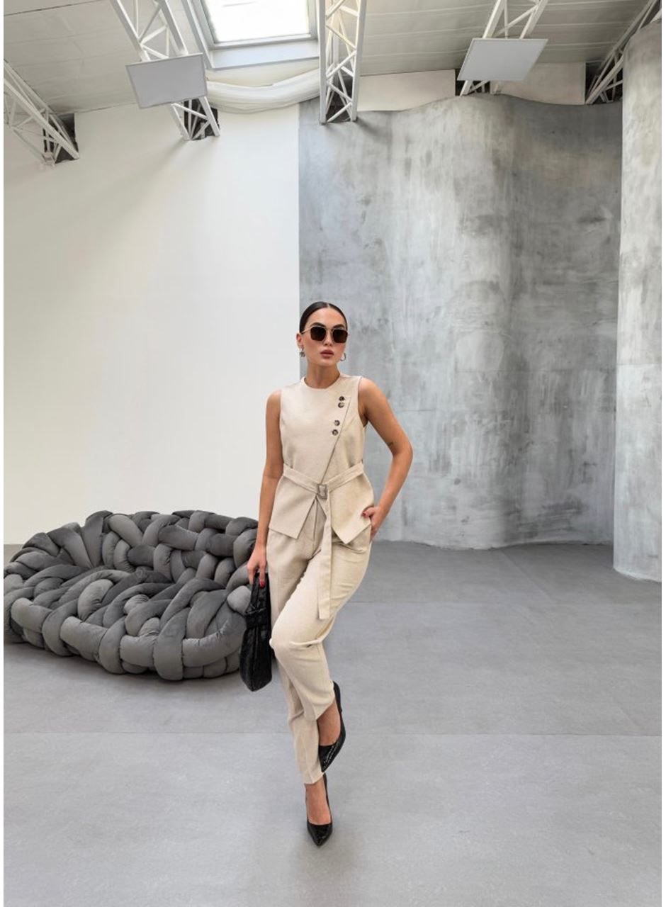 Ti̇na Asi̇metri̇k Keten Yelek Pantolon Takim