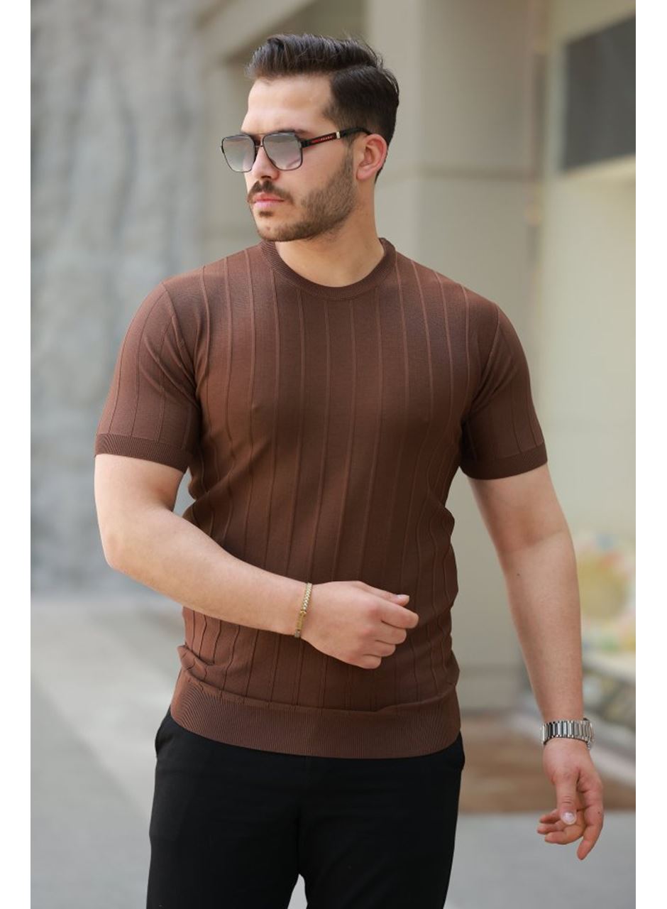 Erkek Kısa Kollu Bisiklet Yaka çizgili Triko Tişört