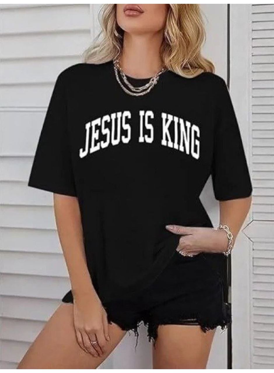 Kadın Bisiklet Yaka Kısa Kol Baskılı T-shirt - Siyah