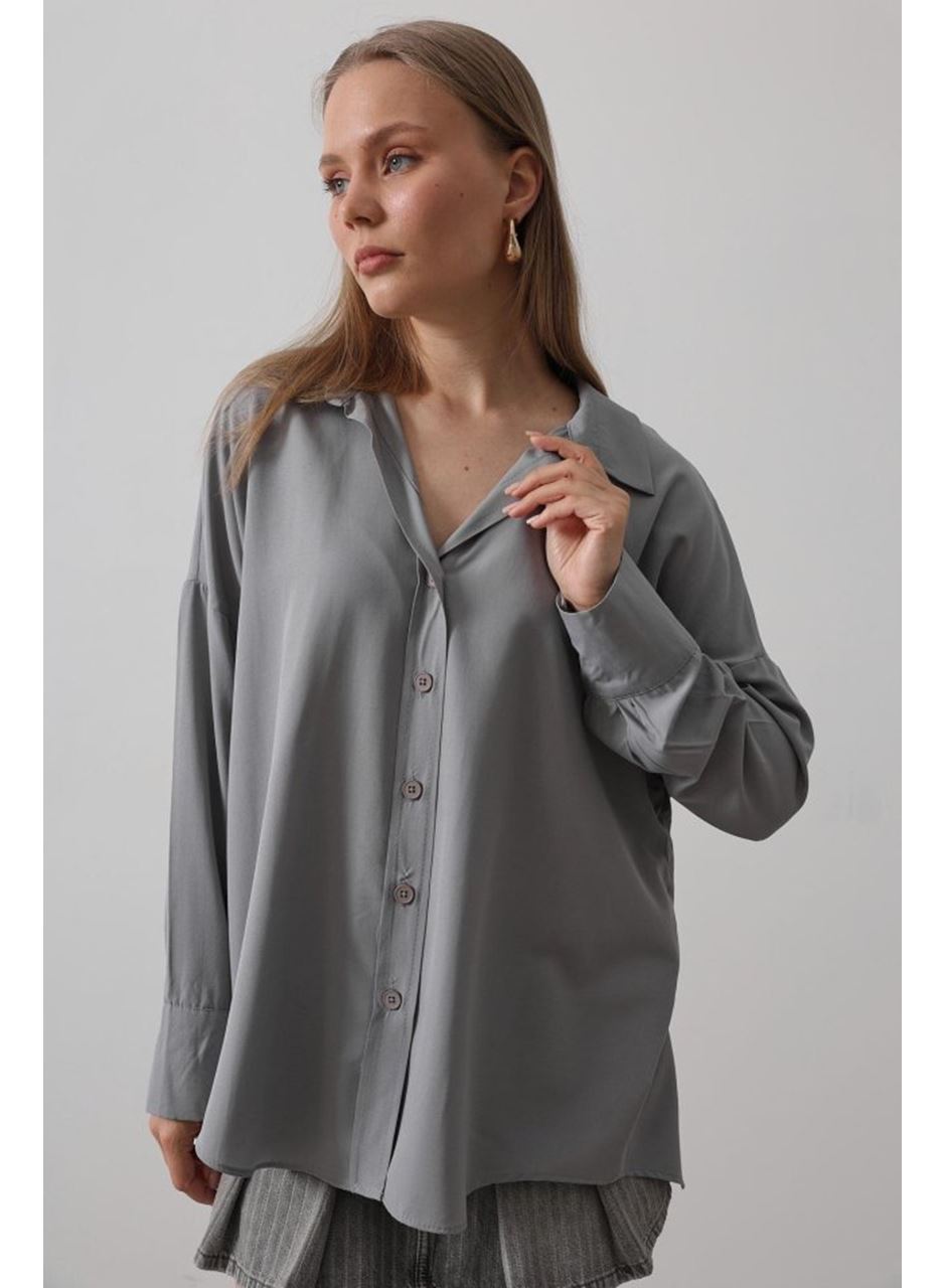 Geniş Manşet Detaylı Gömlek - Gri