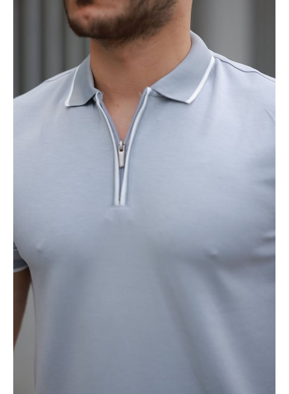 Erkek Fermuar Yakalı çizgi Detaylı Kısa Kollu Tişört