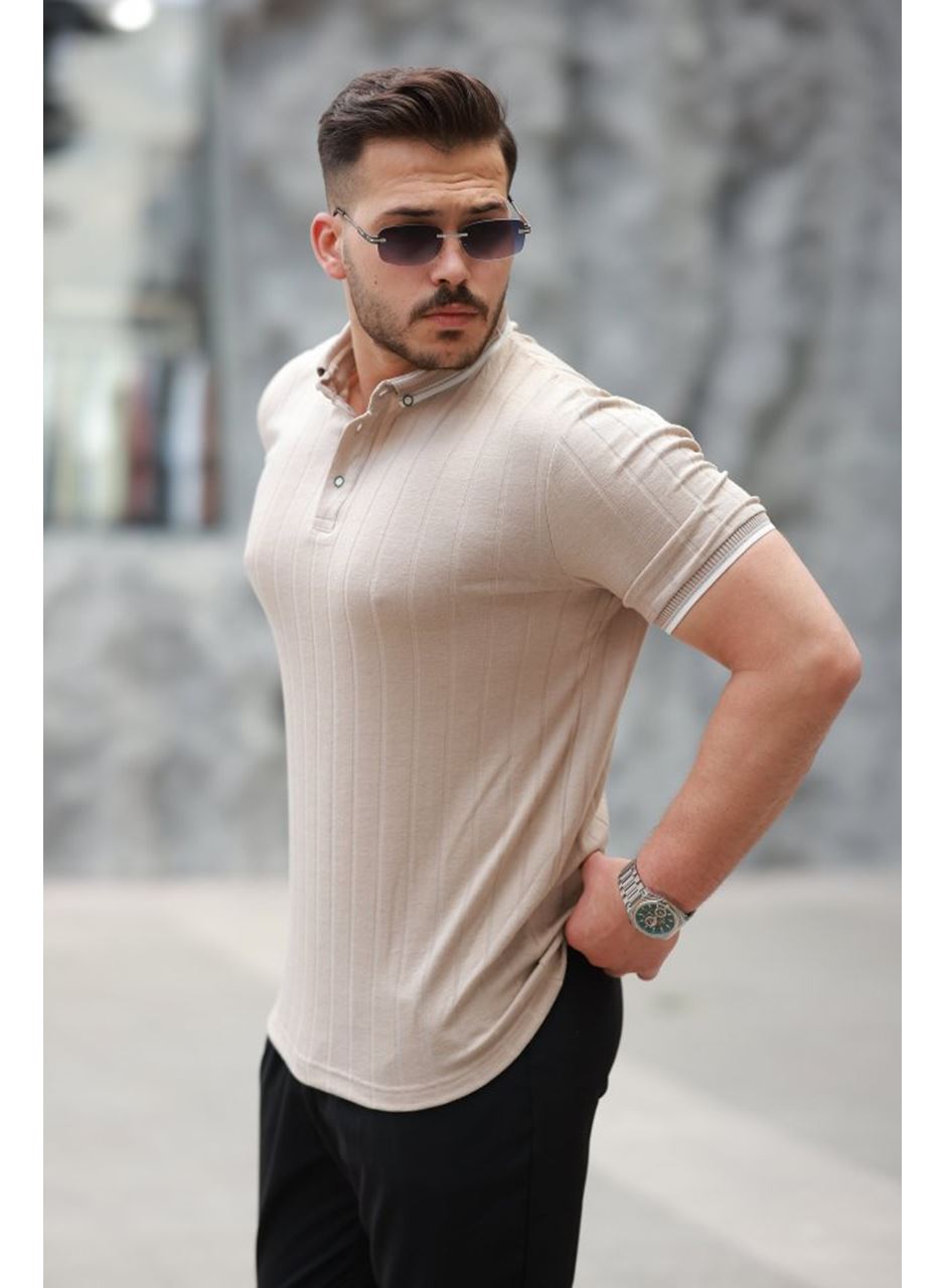 Erkek Düğme Yakalı Jakar Kumaş Kısa Kollu Tişört