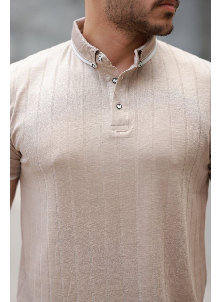 Erkek Düğme Yakalı Jakar Kumaş Kısa Kollu Tişört