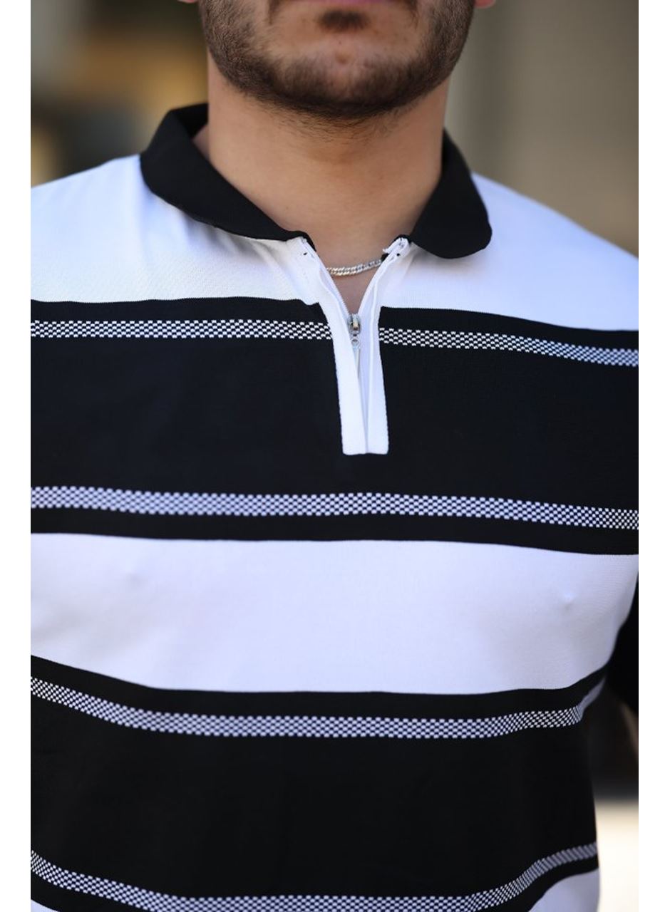 Erkek Yakalı Fermuarlı çift Renk Kısa Kollu T-shirt