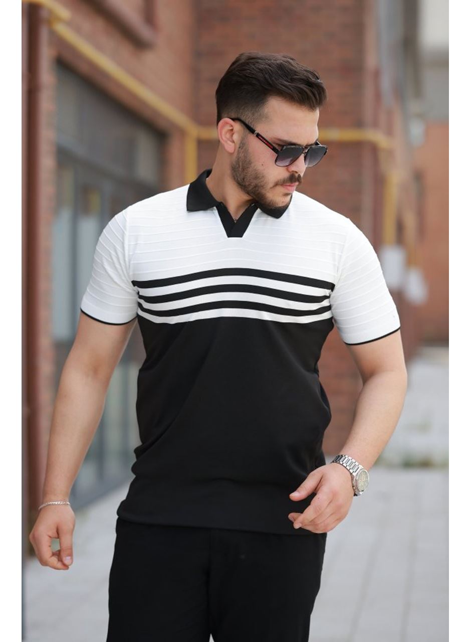 Erkek çizgi Desenli Yakalı Kısa Kollu T-shirt