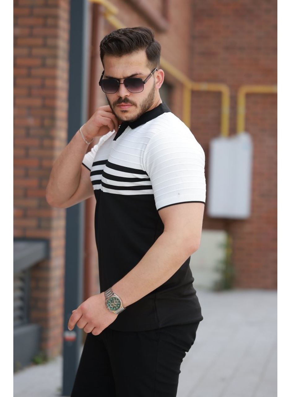 Erkek çizgi Desenli Yakalı Kısa Kollu T-shirt