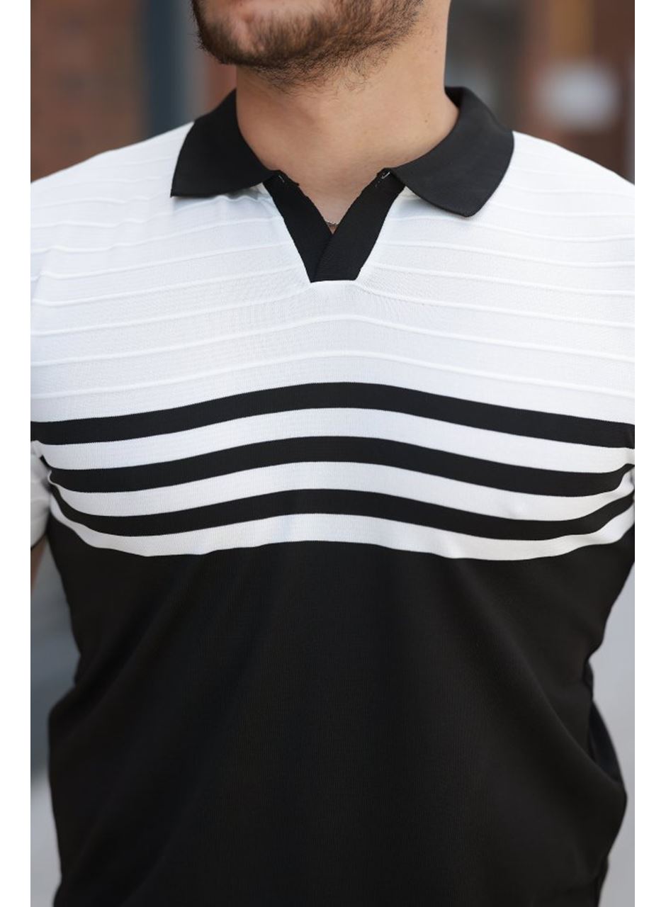 Erkek çizgi Desenli Yakalı Kısa Kollu T-shirt