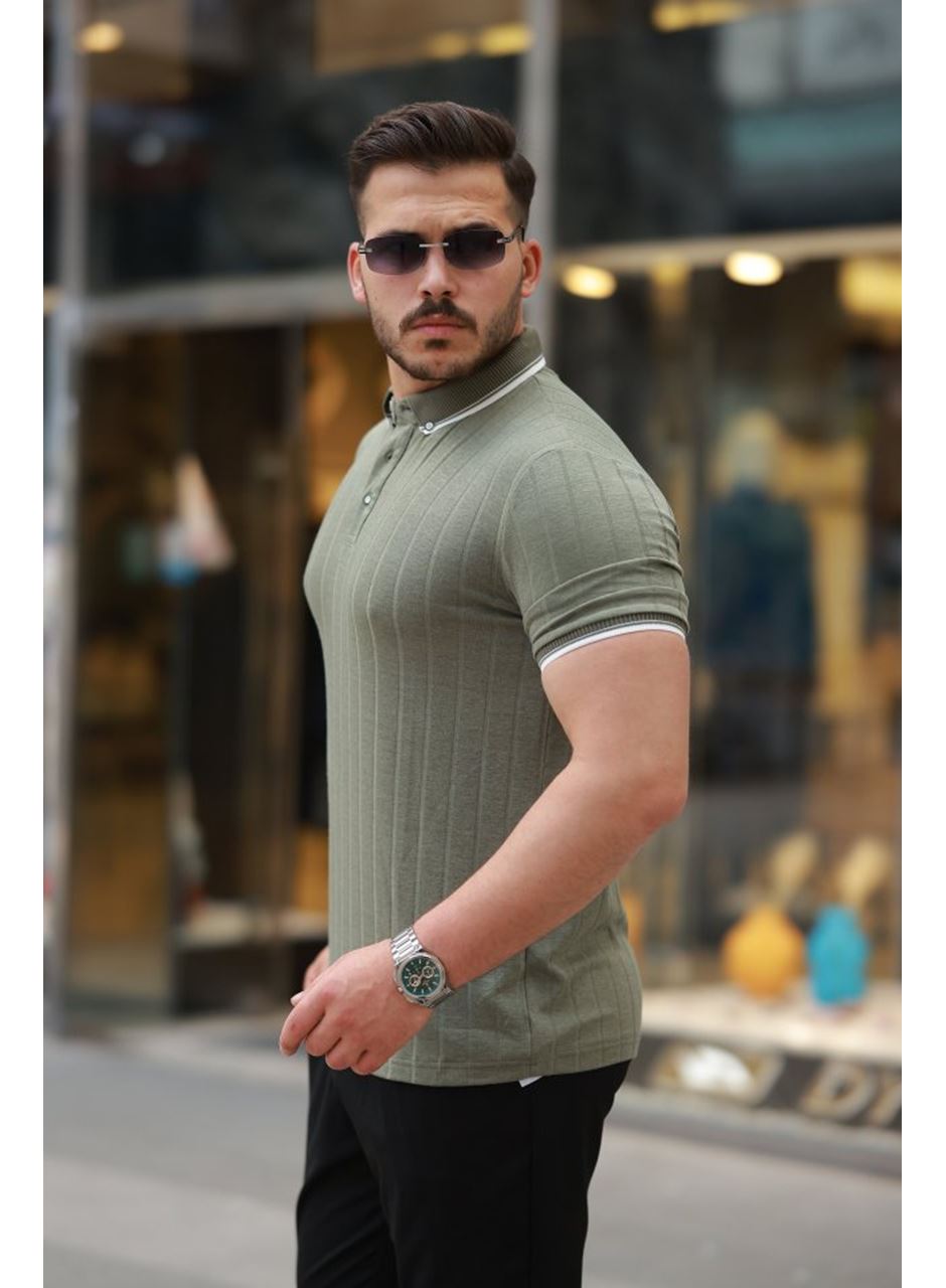 Erkek Düğme Yakalı Jakar Kumaş Kısa Kollu Tişört