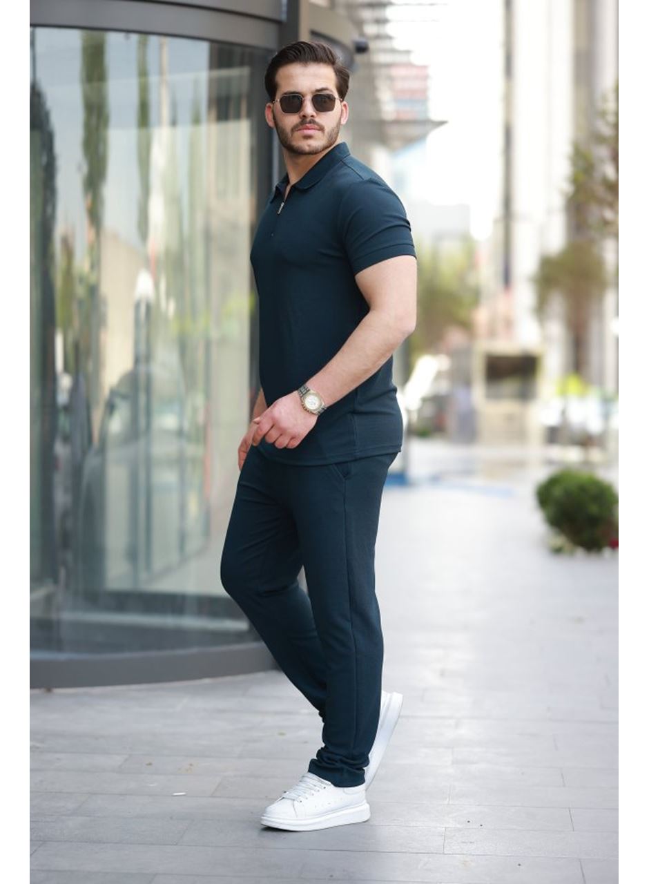 Erkek Yakalı Fermuarlı T-shirt Pantolon Ikili Rahat Takım