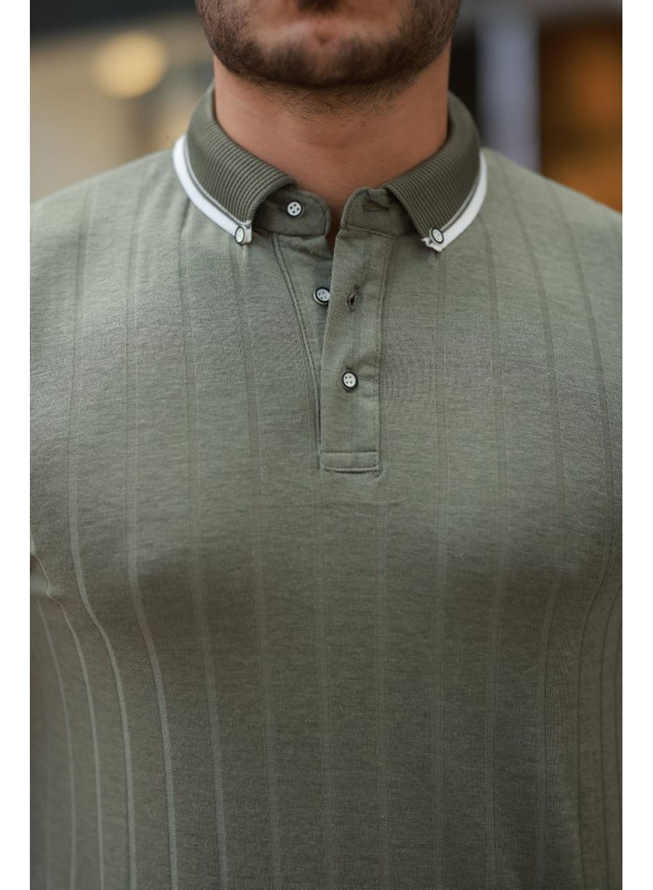 Erkek Düğme Yakalı Jakar Kumaş Kısa Kollu Tişört