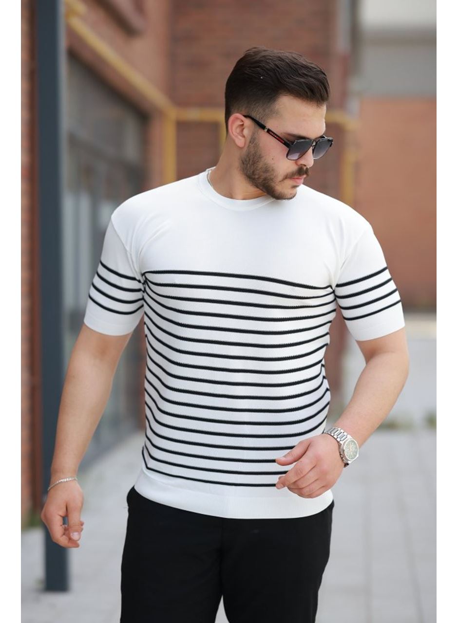 Erkek çizgi Desenli Bisiklet Yaka Kısa Kollu T-sihrt