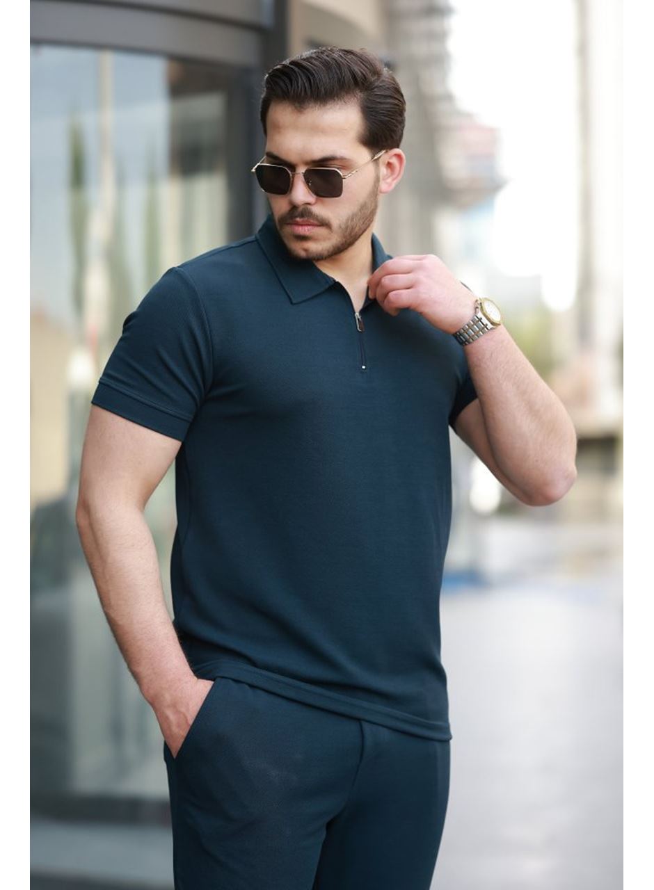 Erkek Yakalı Fermuarlı T-shirt Pantolon Ikili Rahat Takım