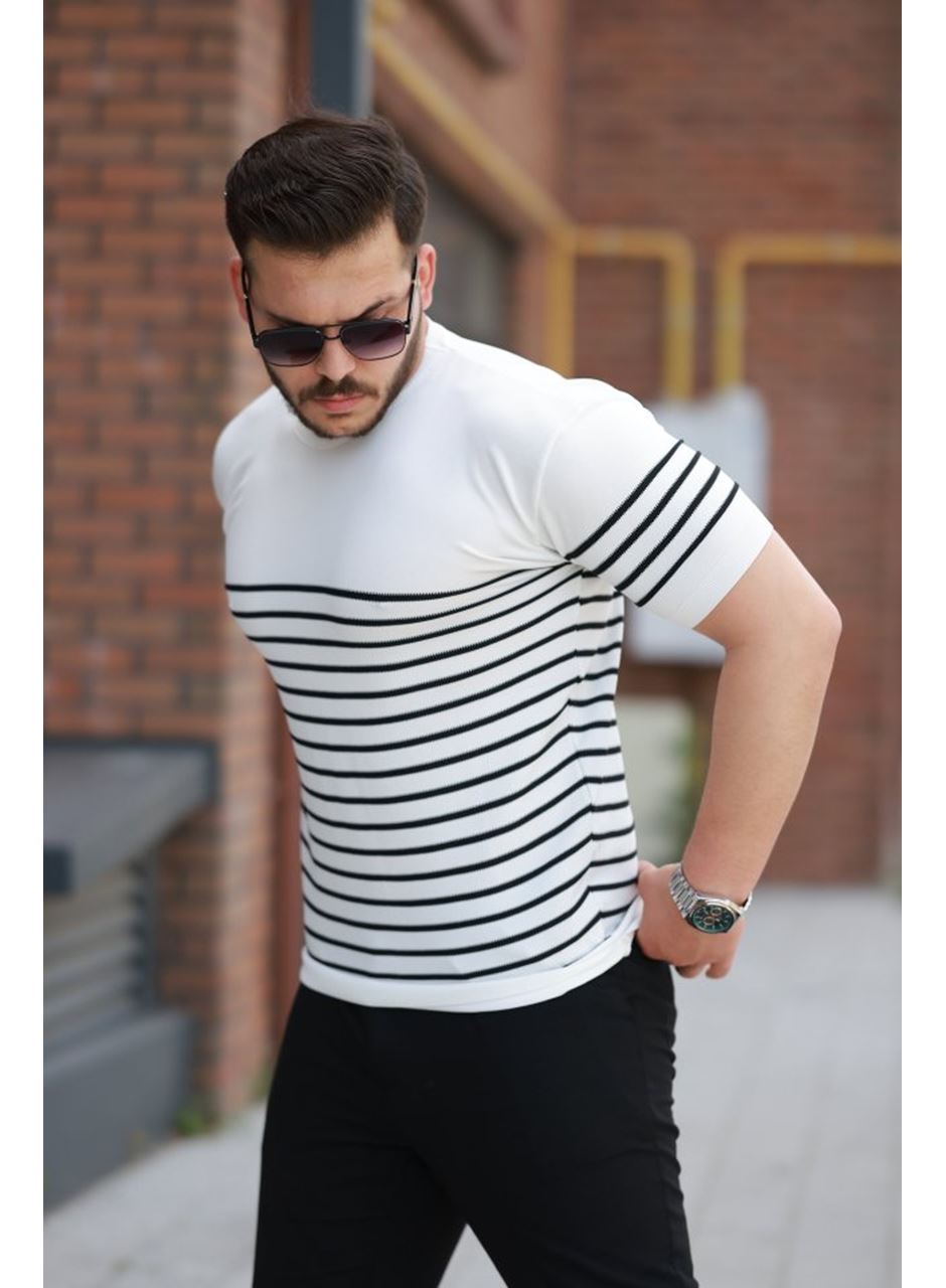 Erkek çizgi Desenli Bisiklet Yaka Kısa Kollu T-sihrt