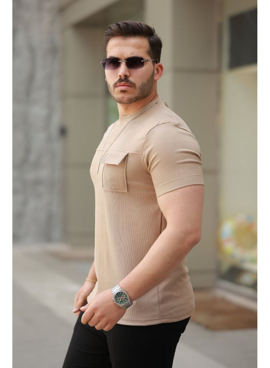 Erkek Cepli Kolyeli Kısa Kollu örme Kumaş Tişört