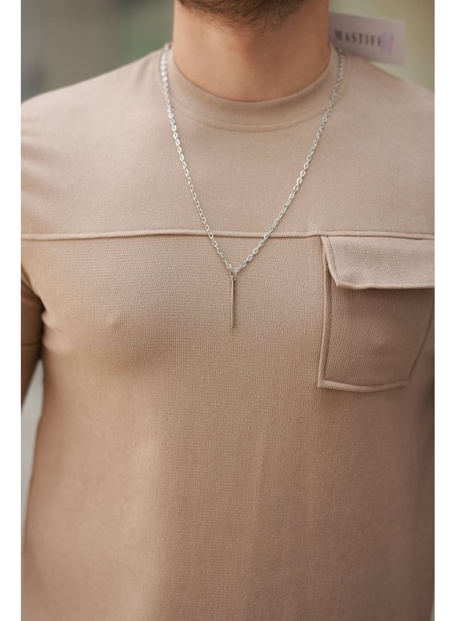 Erkek Cepli Kolyeli Kısa Kollu örme Kumaş Tişört