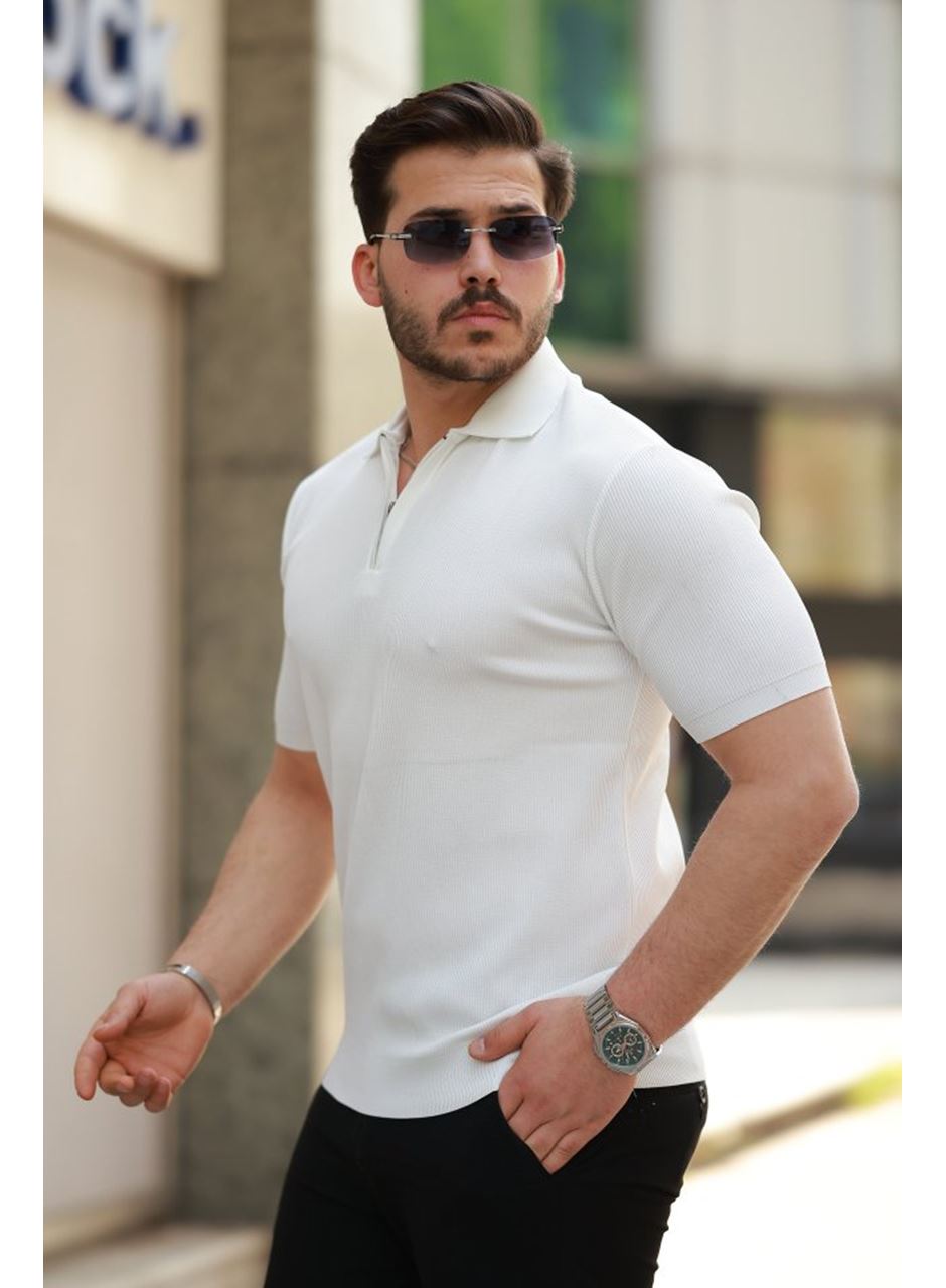 Erkek Fermuarlı Yakalı Kısa Kollu Tshirt