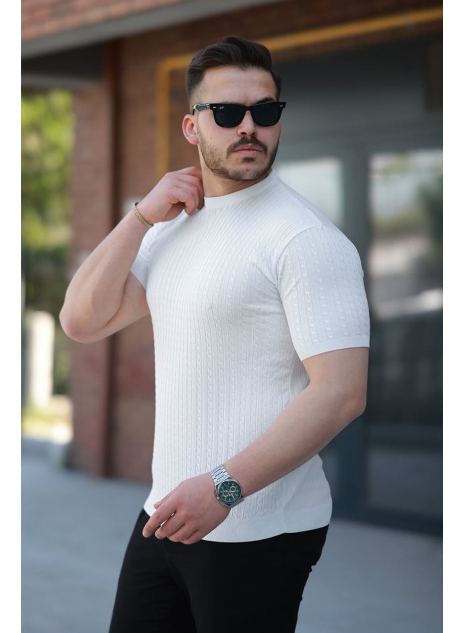 Erkek Bisiklet Yaka örgü Desenli Kısa örme Triko Kısa Kollu T-shirt