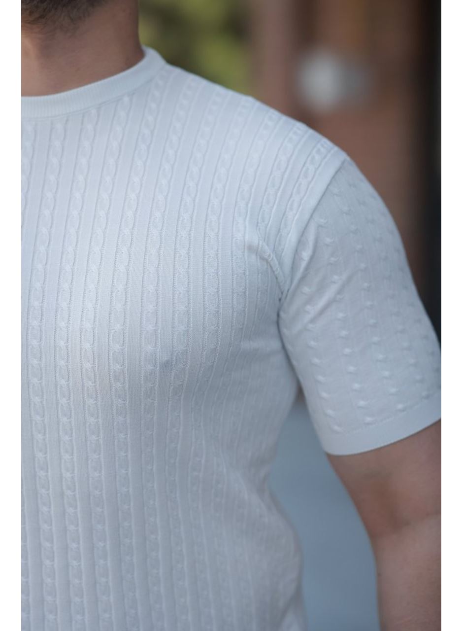 Erkek Bisiklet Yaka örgü Desenli Kısa örme Triko Kısa Kollu T-shirt