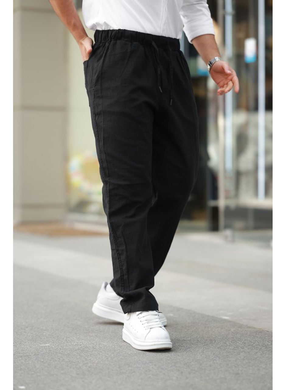 Erkek Beli Lastikli Keten Rahat Pantolon