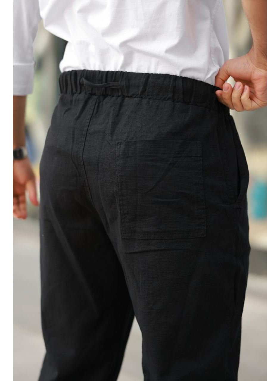 Erkek Beli Lastikli Keten Rahat Pantolon