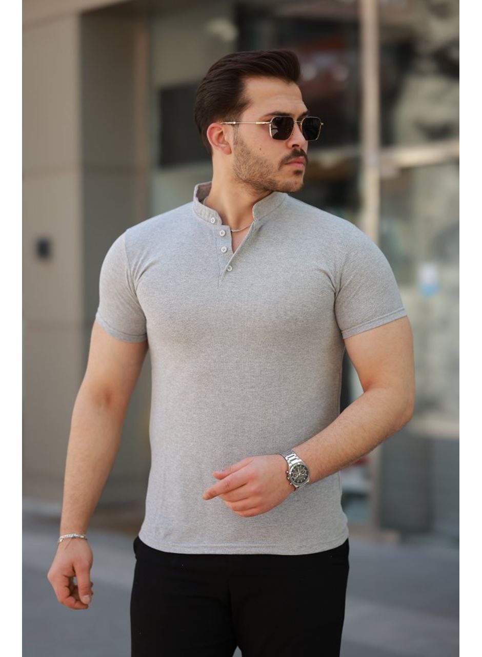 Erkek Hakim Yaka Dokuma Pamuklu Kumaş Kısa Kollu T-shirt