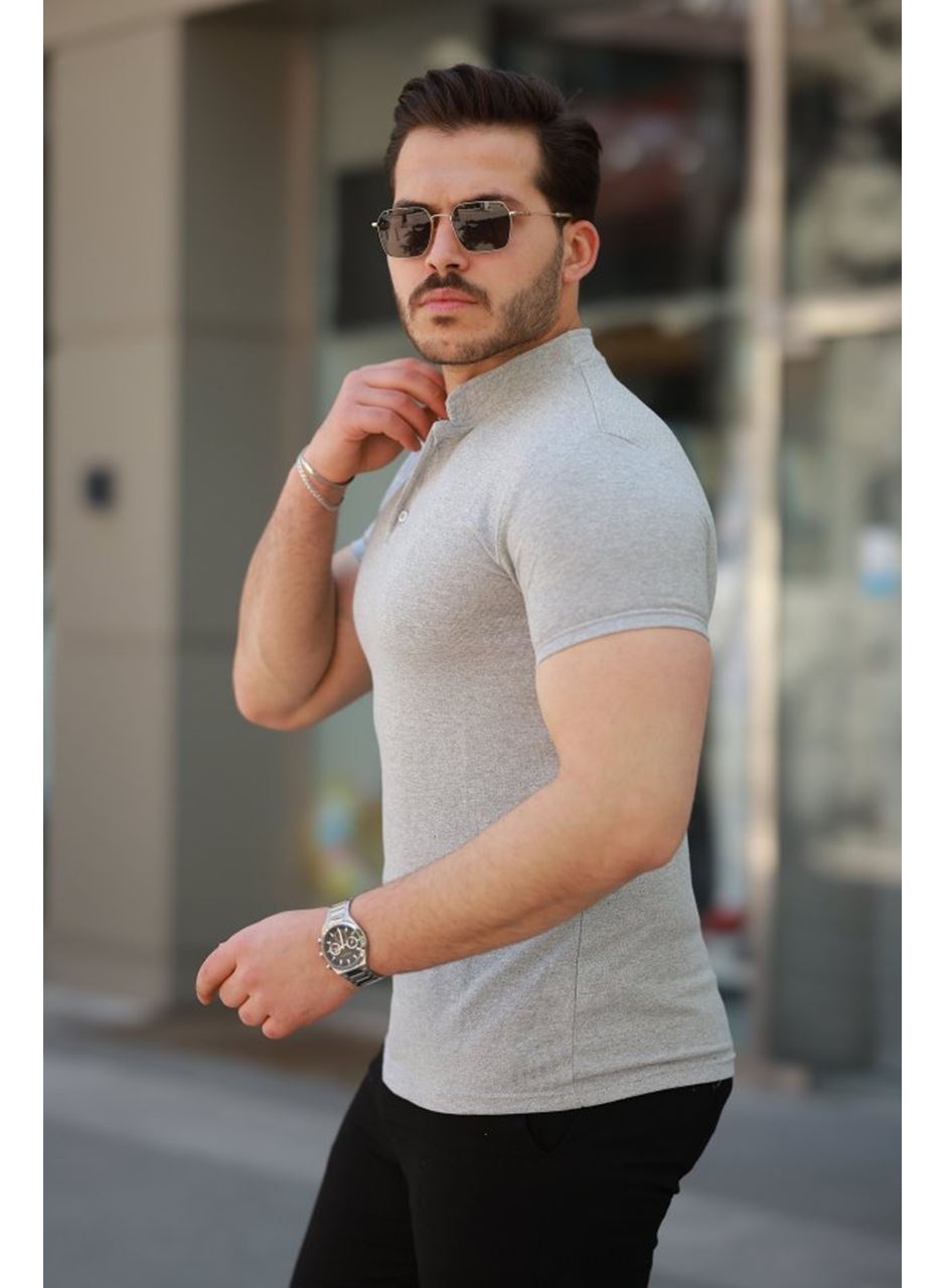 Erkek Hakim Yaka Dokuma Pamuklu Kumaş Kısa Kollu T-shirt