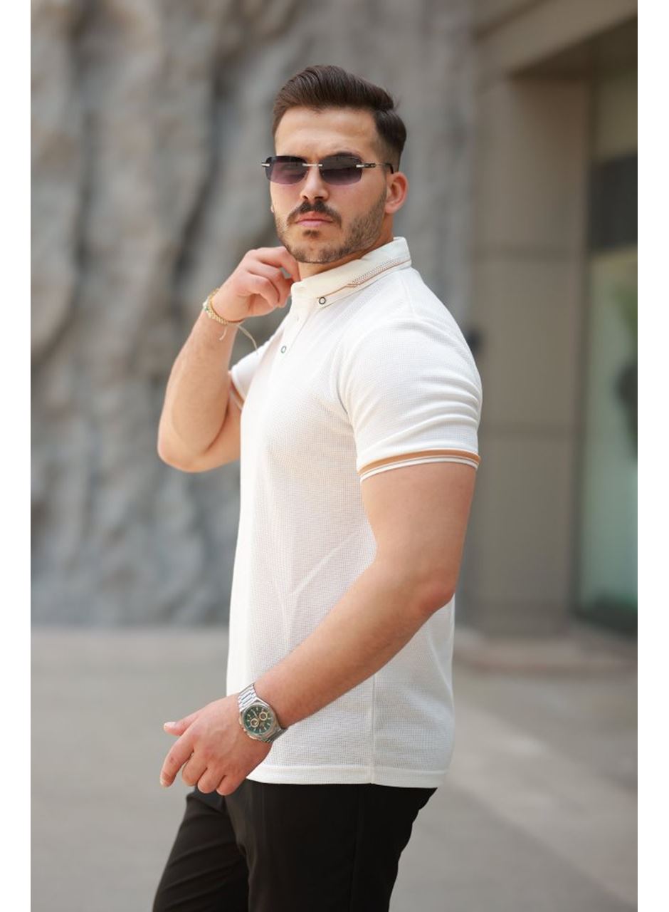 Erkek Düğmeli Yaka Waffle Kumaş Kısa Kollu Tişört