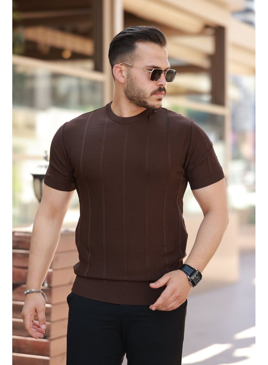 Erkek Desenli çizgi Kabartmalı Kısa Kollu Tişört