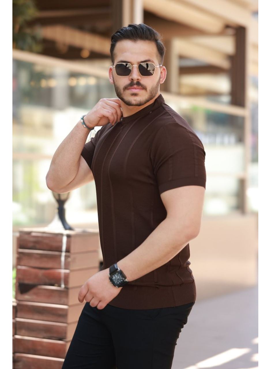 Erkek Desenli çizgi Kabartmalı Kısa Kollu Tişört