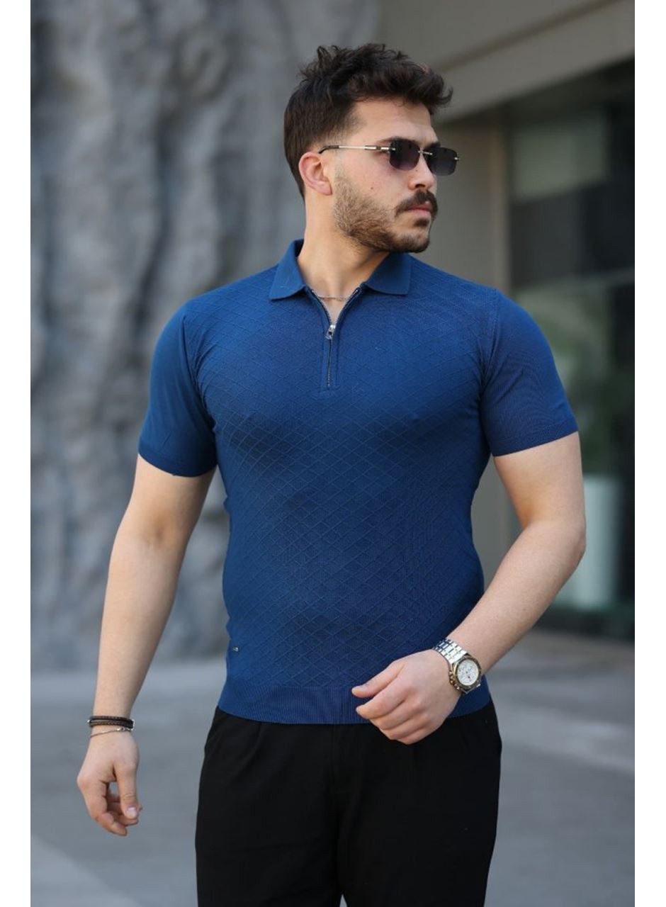 Erkek Viskon Kumaş Polo Yaka Desenli Tişört