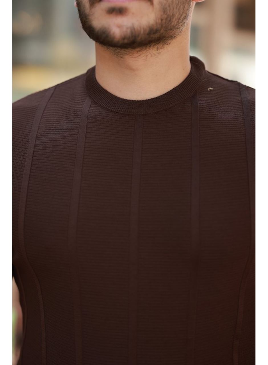 Erkek Desenli çizgi Kabartmalı Kısa Kollu Tişört