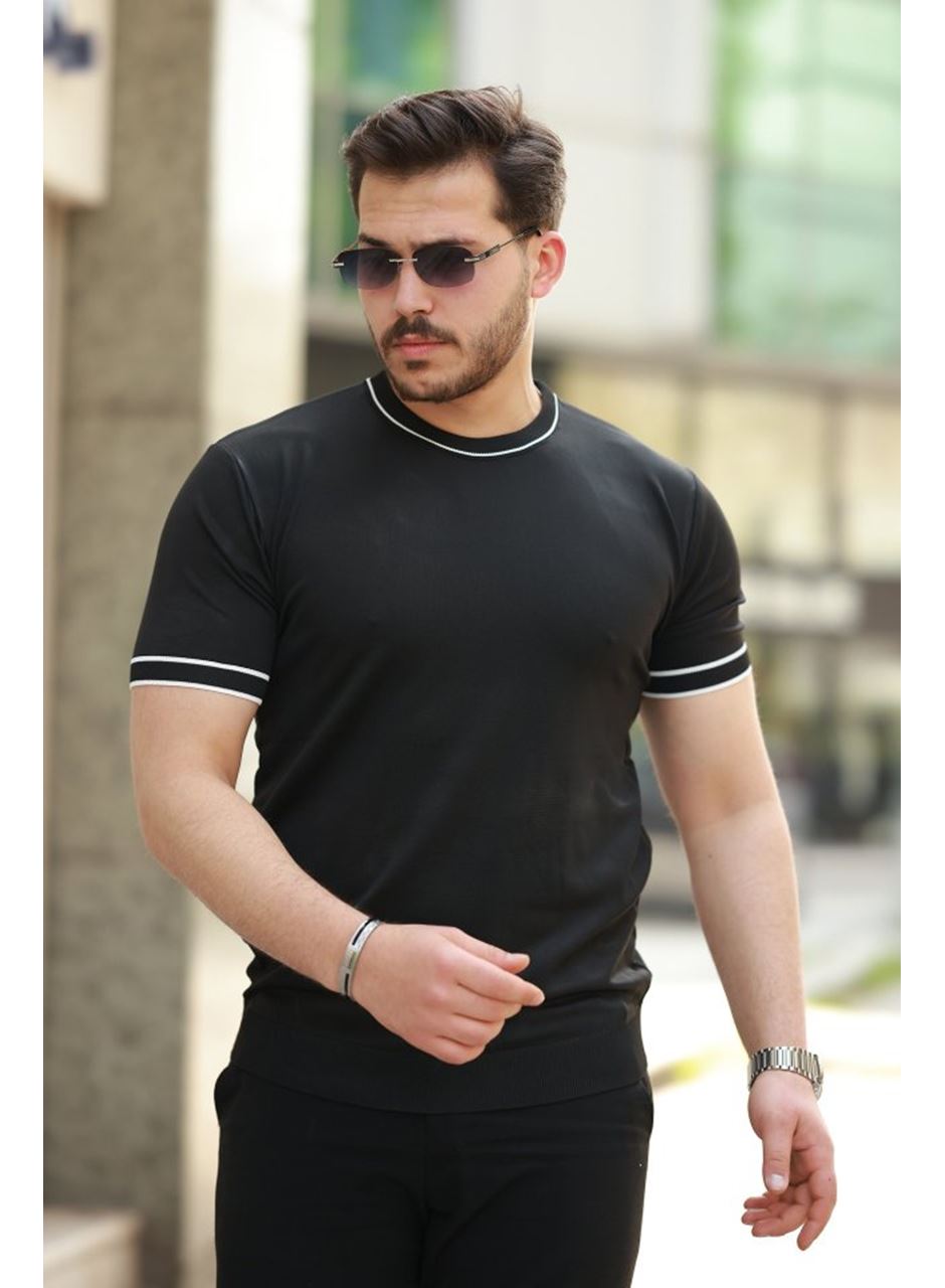 Erkek Bisiklet Yaka Ribanalı Kısa Kollu Tshirt