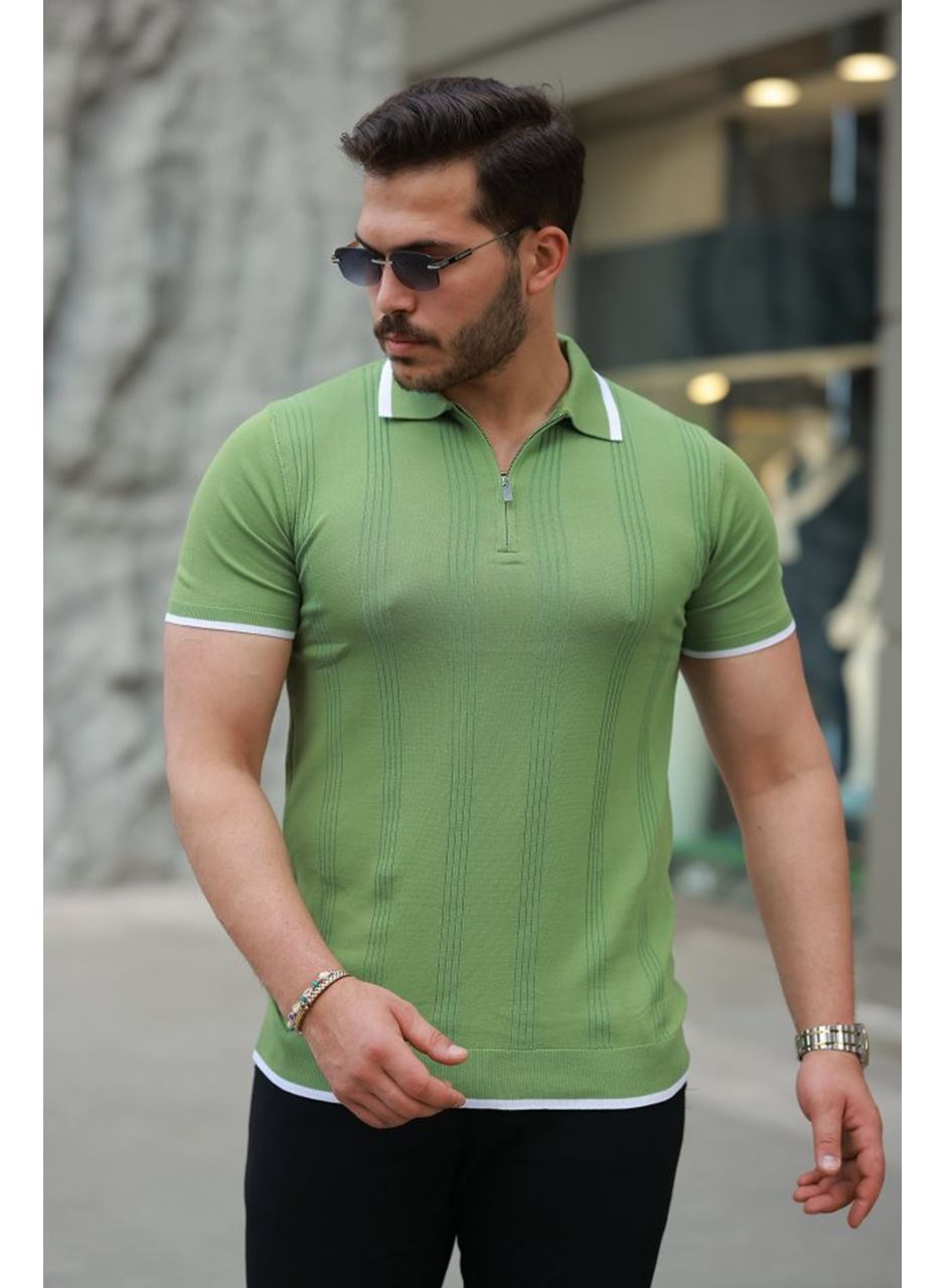 Erkek Fermuar Yakalı Kısa Kollu Tişört