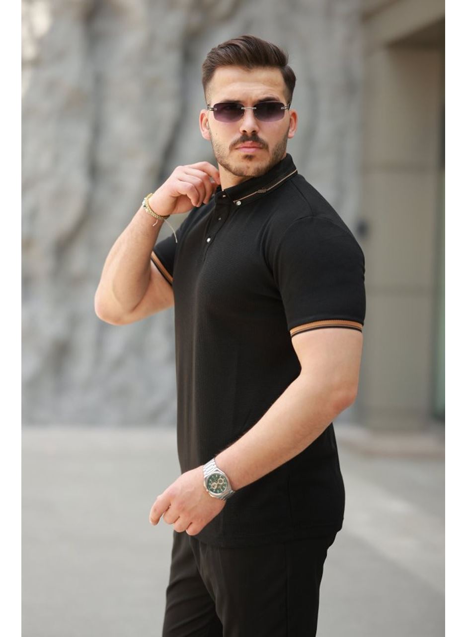 Erkek Düğmeli Yaka Waffle Kumaş Kısa Kollu Tişört